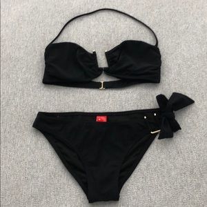 Red Carter black bandeau bikini top and bottoms
